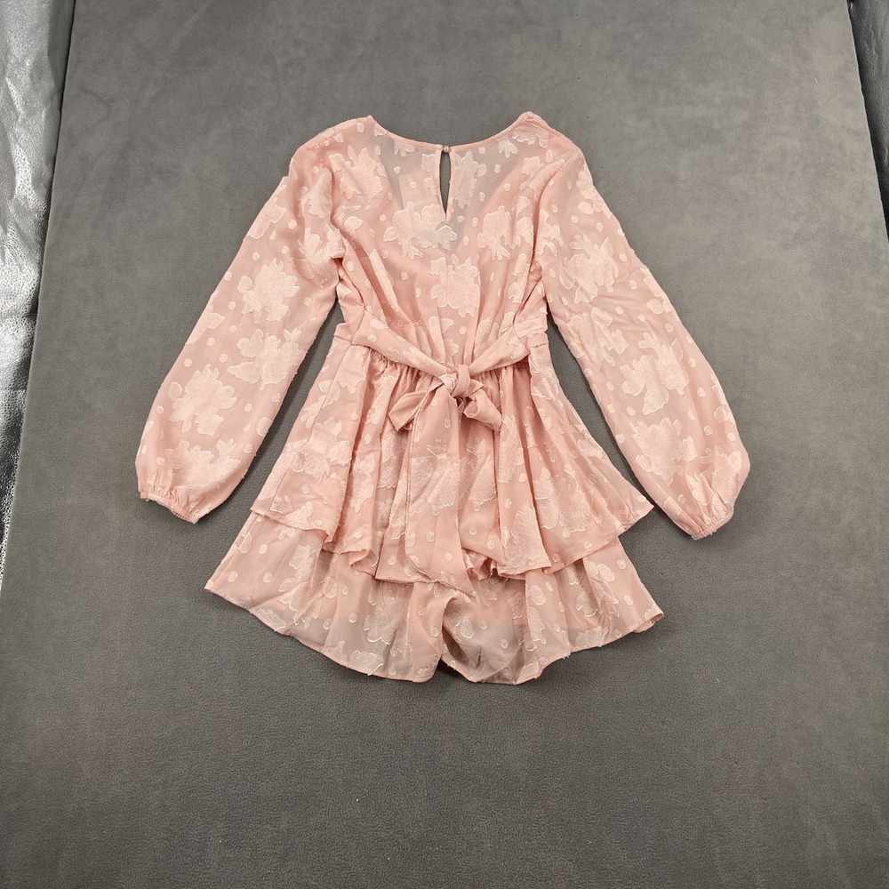 BTFBM Mini Dress Womens Small Dusty Rose Floral Burnout Empire Waist Wrap V Neck - Picture 8 of 10
